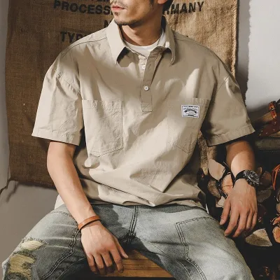 Men'S Fashion Casual Summer Solid Color Short-Sleeve Loose Workwear Shirt