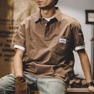 Men'S Fashion Casual Summer Solid Color Short-Sleeve Loose Workwear Shirt