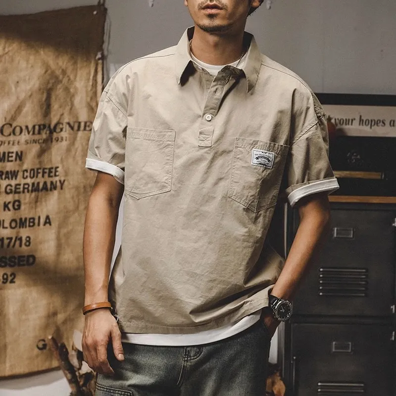 Men'S Fashion Casual Summer Solid Color Short-Sleeve Loose Workwear Shirt