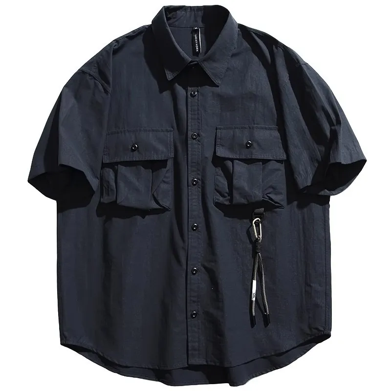 Men'S Fashion Casual Solid Color Lapel Short-Sleeve Workwear Shirt