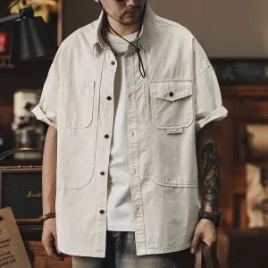 Men'S Fashion Casual Spring And Summer Solid Color Thin Short-Sleeve Loose Workwear Shirt