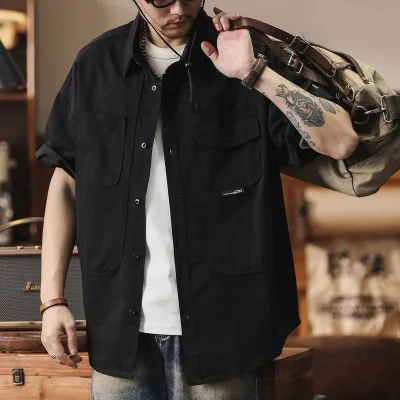 Men'S Fashion Casual Spring And Summer Solid Color Thin Short-Sleeve Loose Workwear Shirt