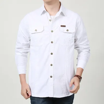 Men'S Fashion Casual Spring And Autumn Solid Color Long-Sleeve Loose Workwear Shirt