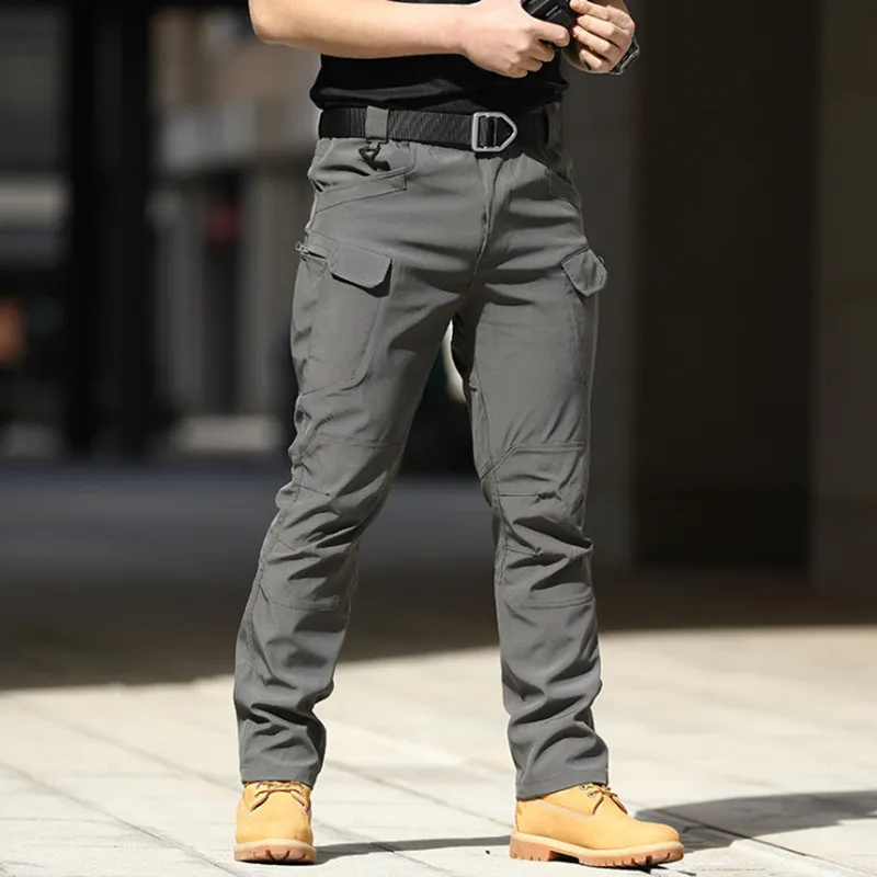 Men Fashion Casual Outdoor Solid Color Stretch Multi-Pocket Cargo Pants