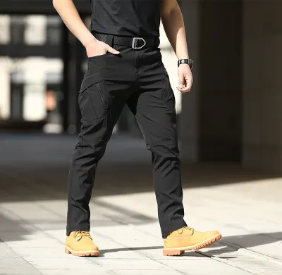 Men Fashion Casual Outdoor Solid Color Stretch Multi-Pocket Cargo Pants