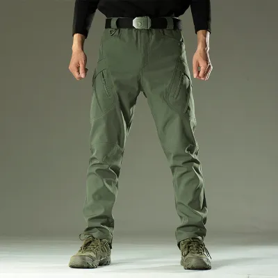 Men Fashion Casual Outdoor Solid Color Stretch Multi-Pocket Cargo Pants