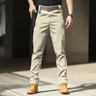 Men Fashion Casual Outdoor Solid Color Stretch Multi-Pocket Cargo Pants