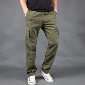 Men Fashon Casual Solid Color Multi-Pocket Loose Cargo Pants