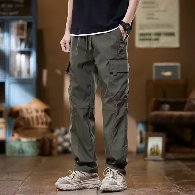 Men'S Fashion Casual Solid Color Loose Straight Multi-Pocket Cargo Pants
