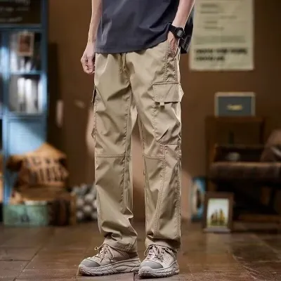 Men'S Fashion Casual Solid Color Loose Straight Multi-Pocket Cargo Pants