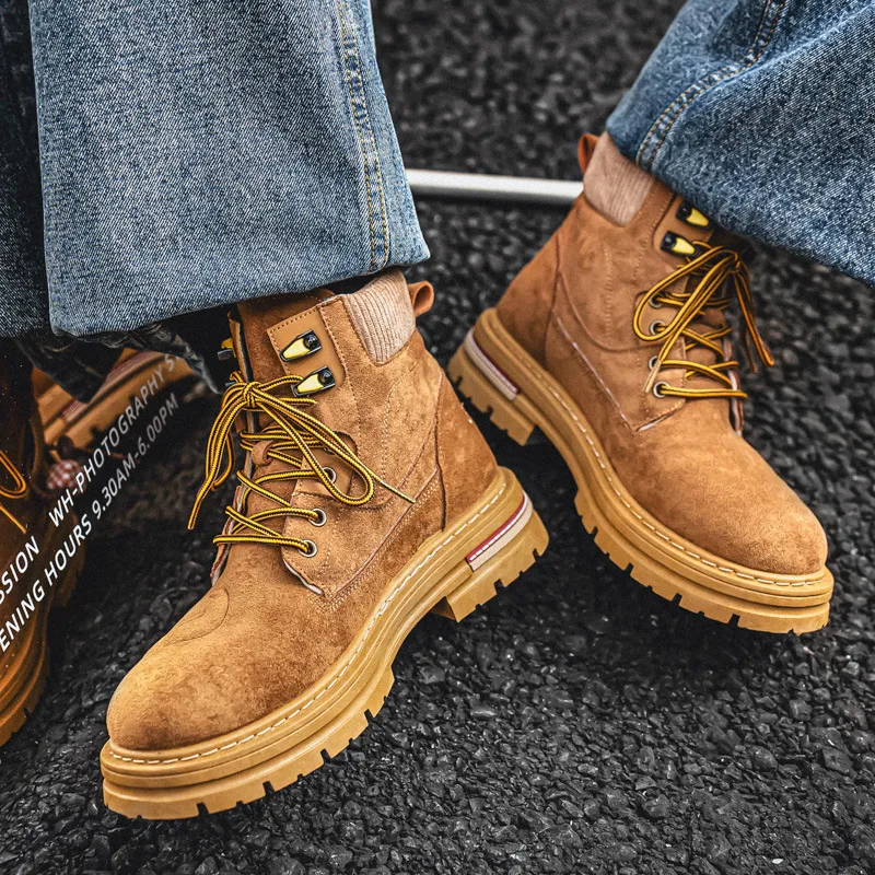 Men Fashion Casual Retro Autumn Color Block High-Top Boots