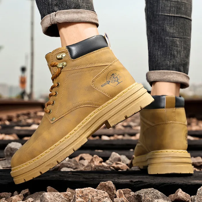 Men Fashion Casual Autumn Leather Thick Sole Non-Slip High Boots