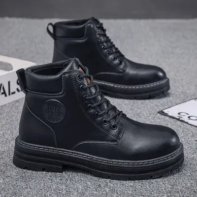 Men'S Fashion Casual Autumn And Winter Waterproof Non-Slip Labor Leather Boots