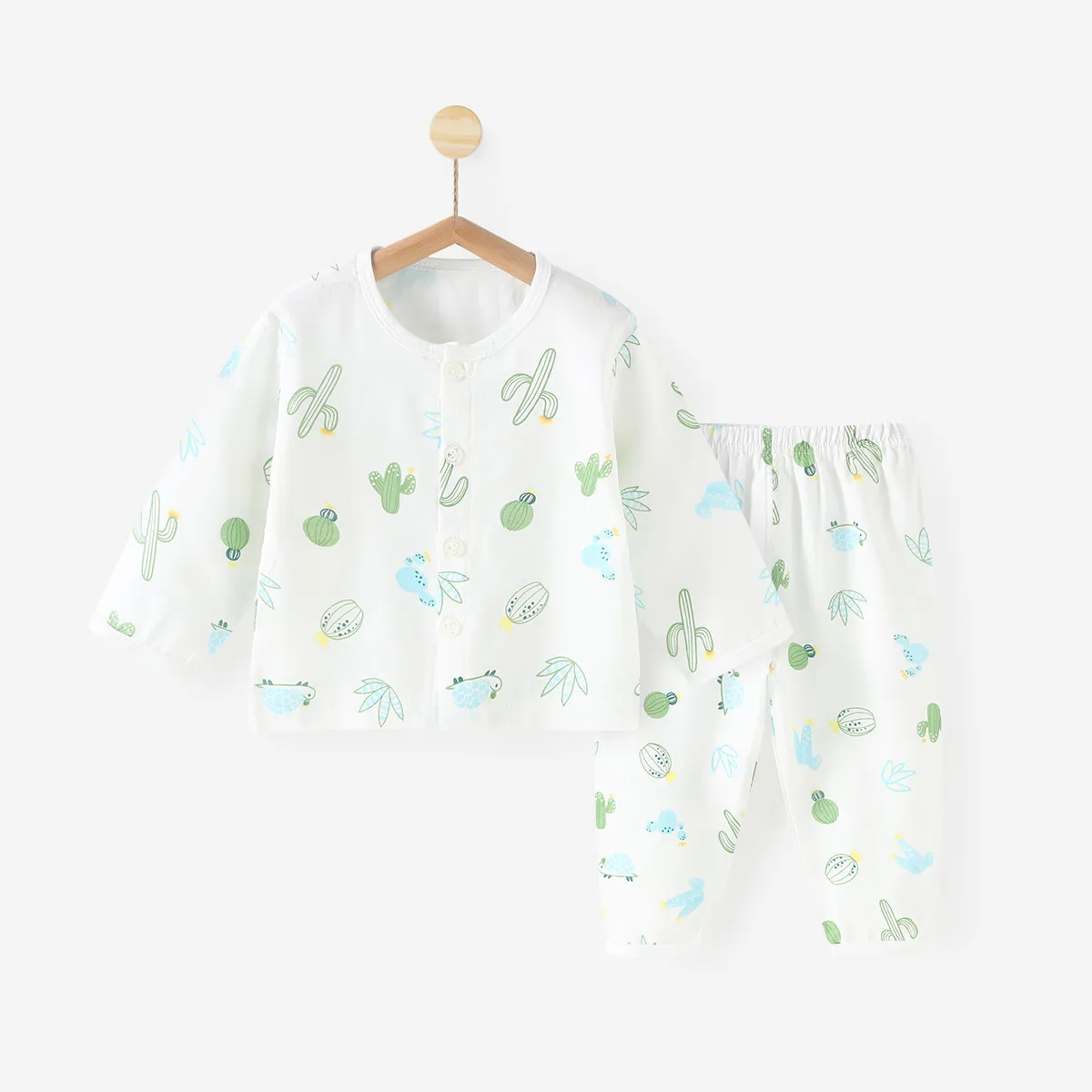 Kids Baby Boys And Girls Fashion Casual Cactus Printed Long-Sleeve Top Pants Pajamas Set