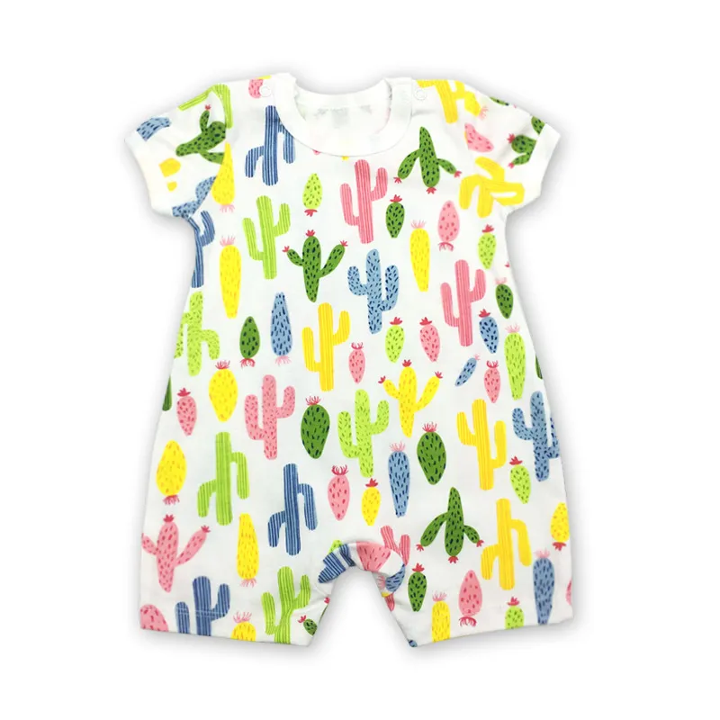 Kids Baby'S Boys And Girls Fashion Cactus Printed Cotton Short-Sleeve Jumpsuits
