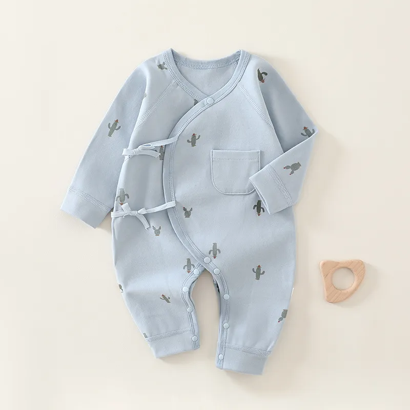 Kids Baby Boys And Girls Fashion Cactus Printed Cotton Long-Sleeve Jumpsuits