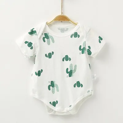 kids baby boys and girls fashion Summer Thin Cactus Jacquard Short-Sleeve bodysuits