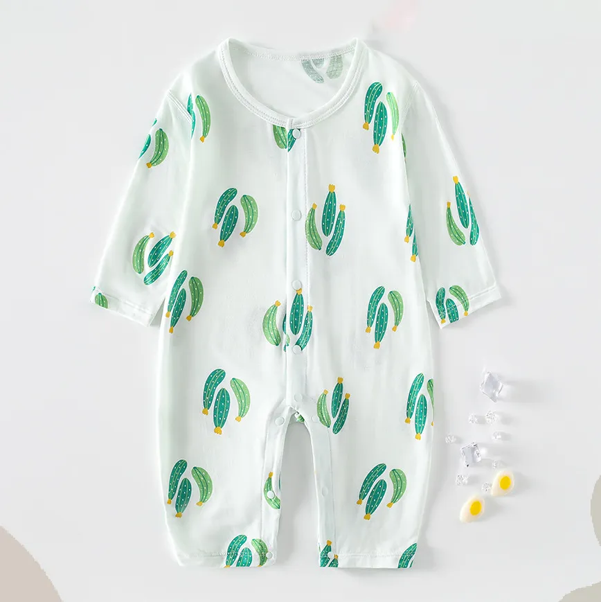 Kids Baby'S Boys And Girls Fashion Cactus Printed Thin Breathable Long-Sleeve Jumpsuit