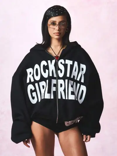 Women Casual Letter-Print Zip Hoodie