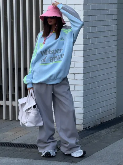 Women Fashion Casual Autumn And Wintercontrast Color Stitching Long-Sleeve Sweatshirt Loose Pants Two-Piece Set