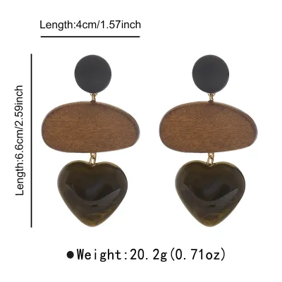 Women Fashion Retro Autumn And Winter Maillard Geometric Wood Earrings