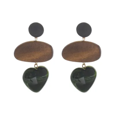 Women Fashion Retro Autumn And Winter Maillard Geometric Wood Earrings