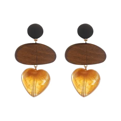 Women Fashion Retro Autumn And Winter Maillard Geometric Wood Earrings