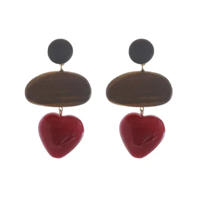 Women Fashion Retro Autumn And Winter Maillard Geometric Wood Earrings