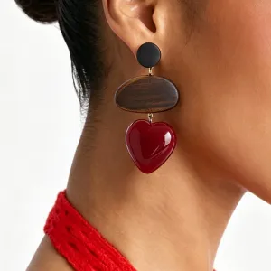 Women Fashion Retro Autumn And Winter Maillard Geometric Wood Earrings