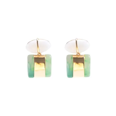 Women Fashion Retro Contrast Color Geometric Resin Earrings