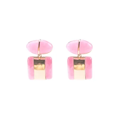 Women Fashion Retro Contrast Color Geometric Resin Earrings