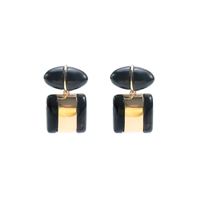 Women Fashion Retro Contrast Color Geometric Resin Earrings
