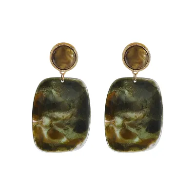 Women Fashion Retro Geometric Vignetting Transparent Resin Earrings