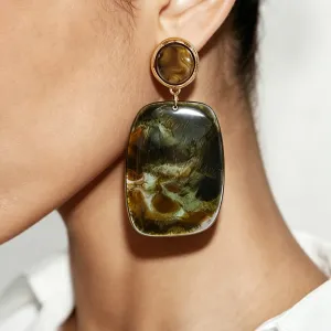 Women Fashion Retro Geometric Vignetting Transparent Resin Earrings