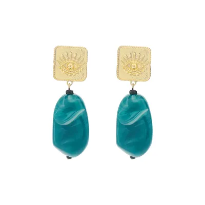 Women Fashion Retro Eyes Gold Square Stud Earrings