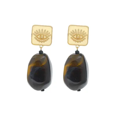 Women Fashion Retro Eyes Gold Square Stud Earrings