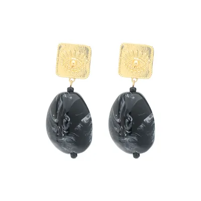 Women Fashion Retro Eyes Gold Square Stud Earrings