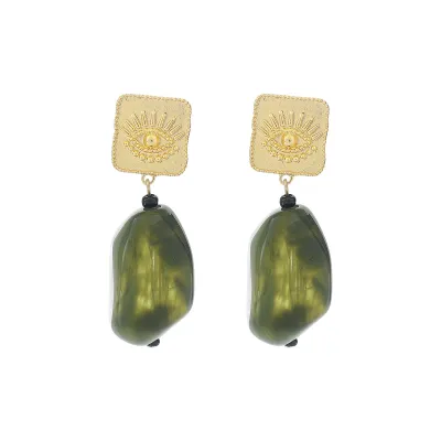 Women Fashion Retro Eyes Gold Square Stud Earrings