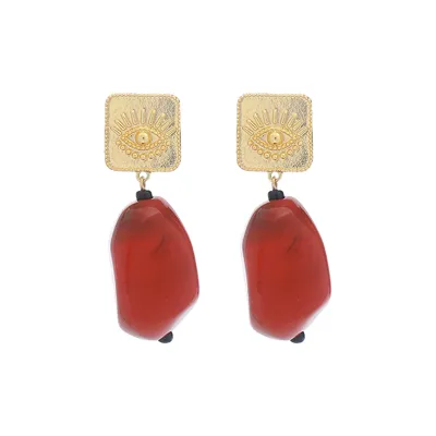 Women Fashion Retro Eyes Gold Square Stud Earrings