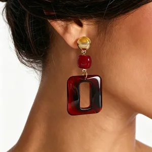 Women Afshion Retro Resin Acrylic Quadrilateral Drop Earrings