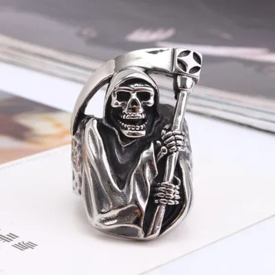 Men'S Fashion Retro Death Sickle Skull Titanium Steel Ring