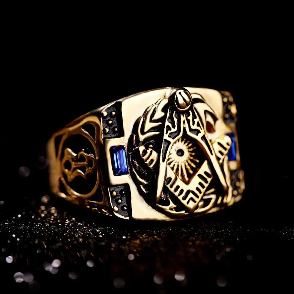 Men'S Fashion Retro Blue Gemstone Titanium Steel Ring