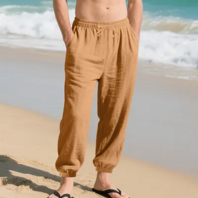 Men'S Fashion Casual Summer Thin Linen Loose Straight Leg Pants