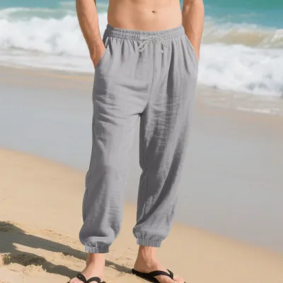 Men'S Fashion Casual Summer Thin Linen Loose Straight Leg Pants