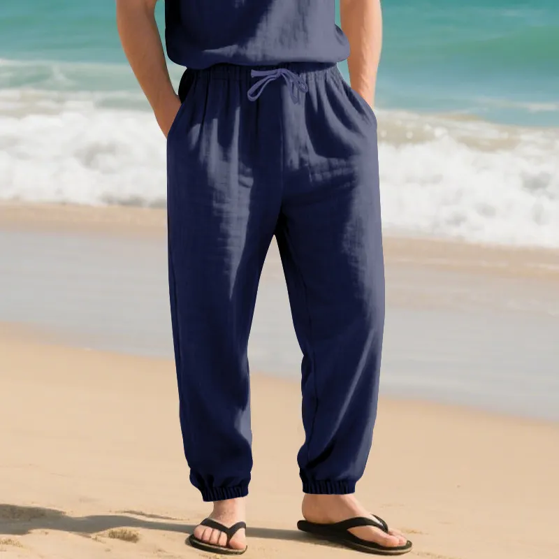 Men'S Fashion Casual Summer Thin Linen Loose Straight Leg Pants