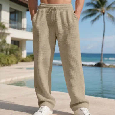 Men'S Fashion Casual Autumn And Winter Solid Color Jacquard Loose Straight Pants