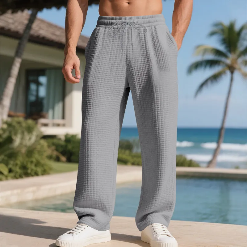 Men'S Fashion Casual Autumn And Winter Solid Color Jacquard Loose Straight Pants