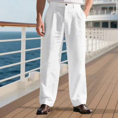 Men'S Fashion Casual Autumn Linen Solid Color Loose Straight Pants