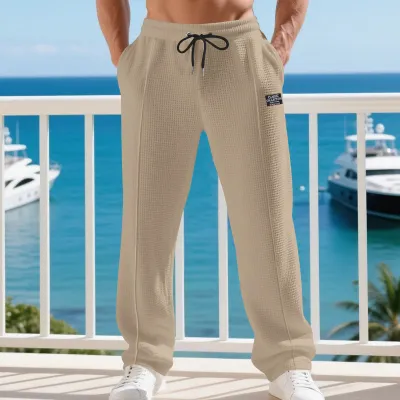 Men'S Fashion Casual Summer Solid Color Wafflet Texture Loose Breathable Straight Pants