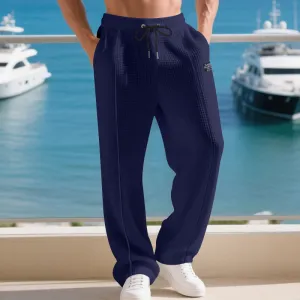 Men'S Fashion Casual Summer Solid Color Wafflet Texture Loose Breathable Straight Pants